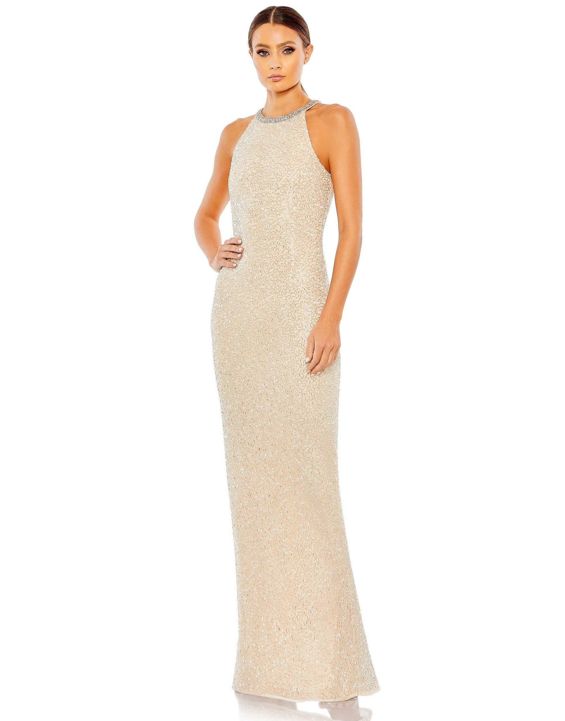Mac Duggal 93742 Long Formal Beaded Halter Prom Gown