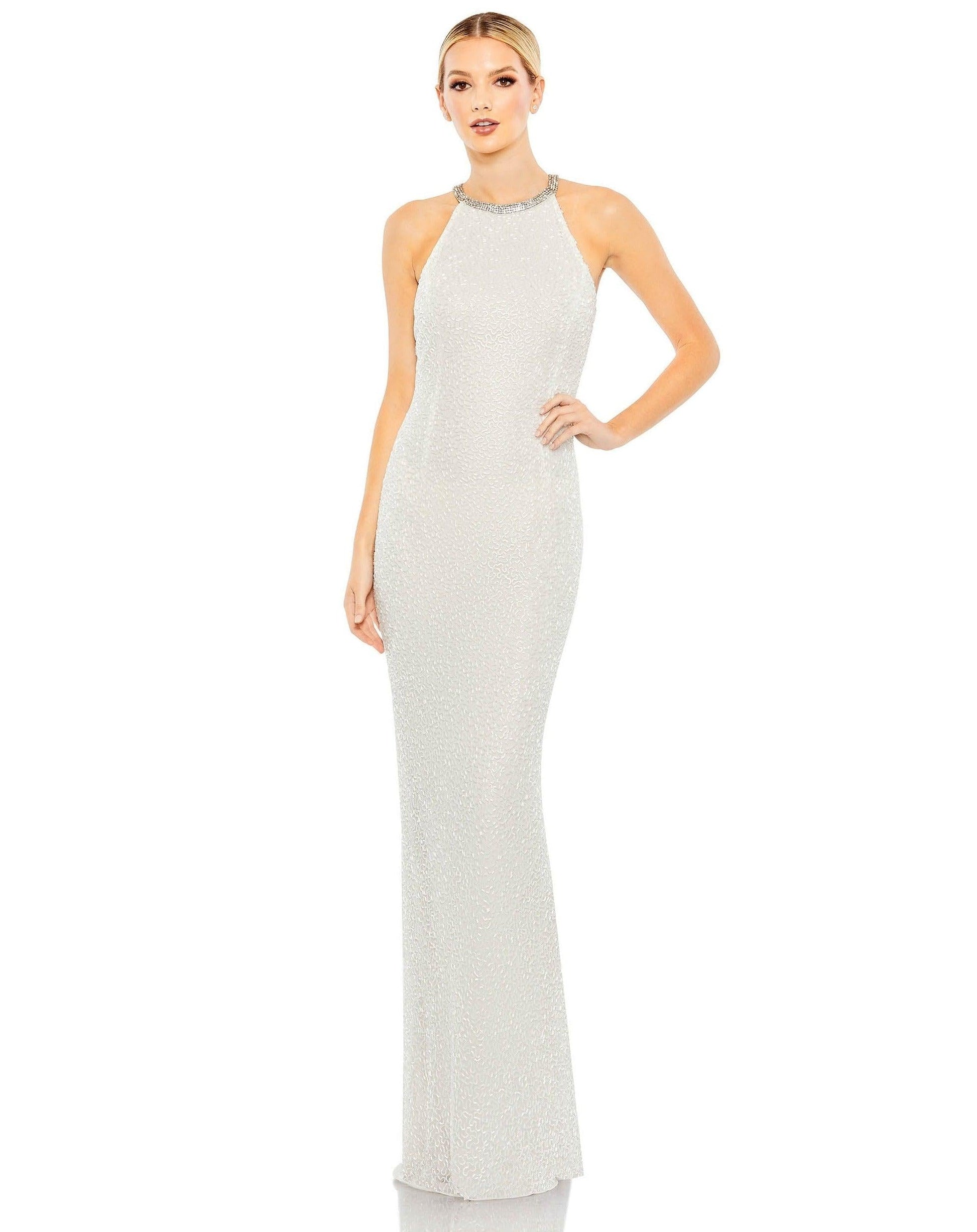 Mac Duggal 93742 Long Formal Beaded Halter Prom Gown