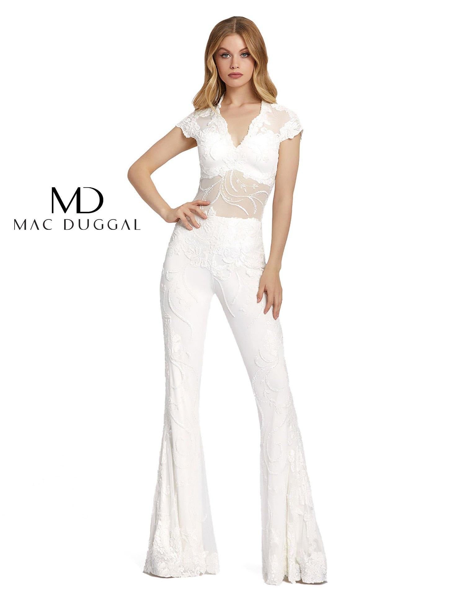 Mac Duggal 1993 Long Formal Beaded Lace Jumpsuit