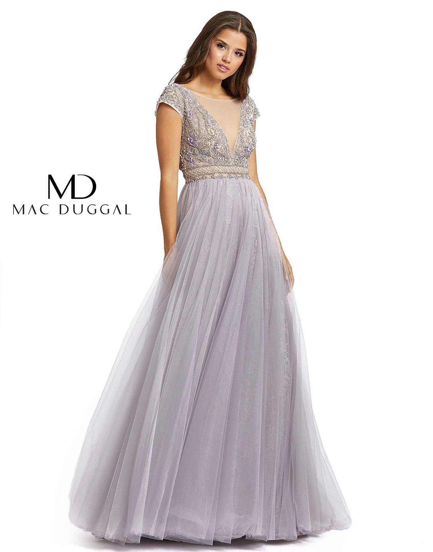 Mac Duggal Long Formal Cap Sleeve Beaded Gown 20133 - The Dress Outlet