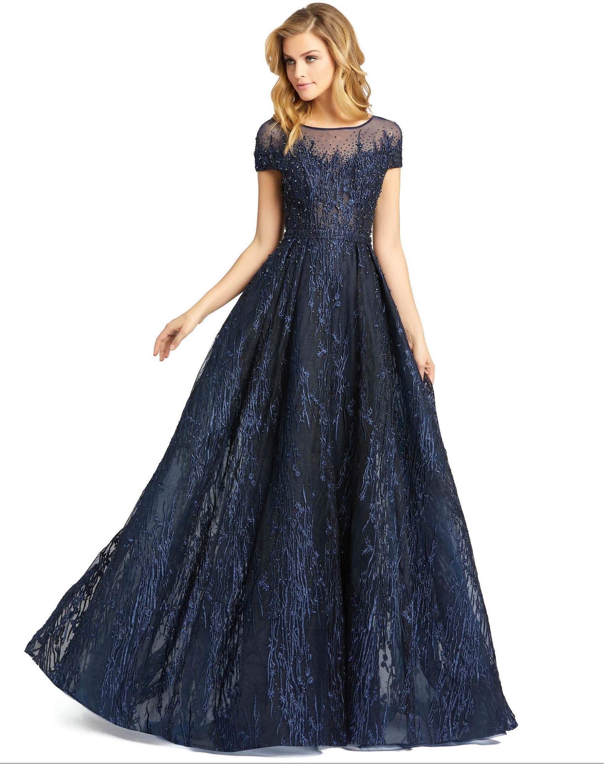 Mac Duggal Short-Sleeve Starstruck Formal with Flare Evening Gown 20141 - The Dress Outlet