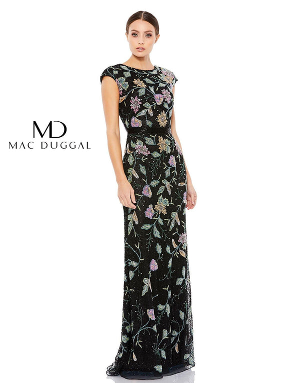 Long Formal Cap Sleeve Floral Dress Cap Sleeves Mac Duggal 5229