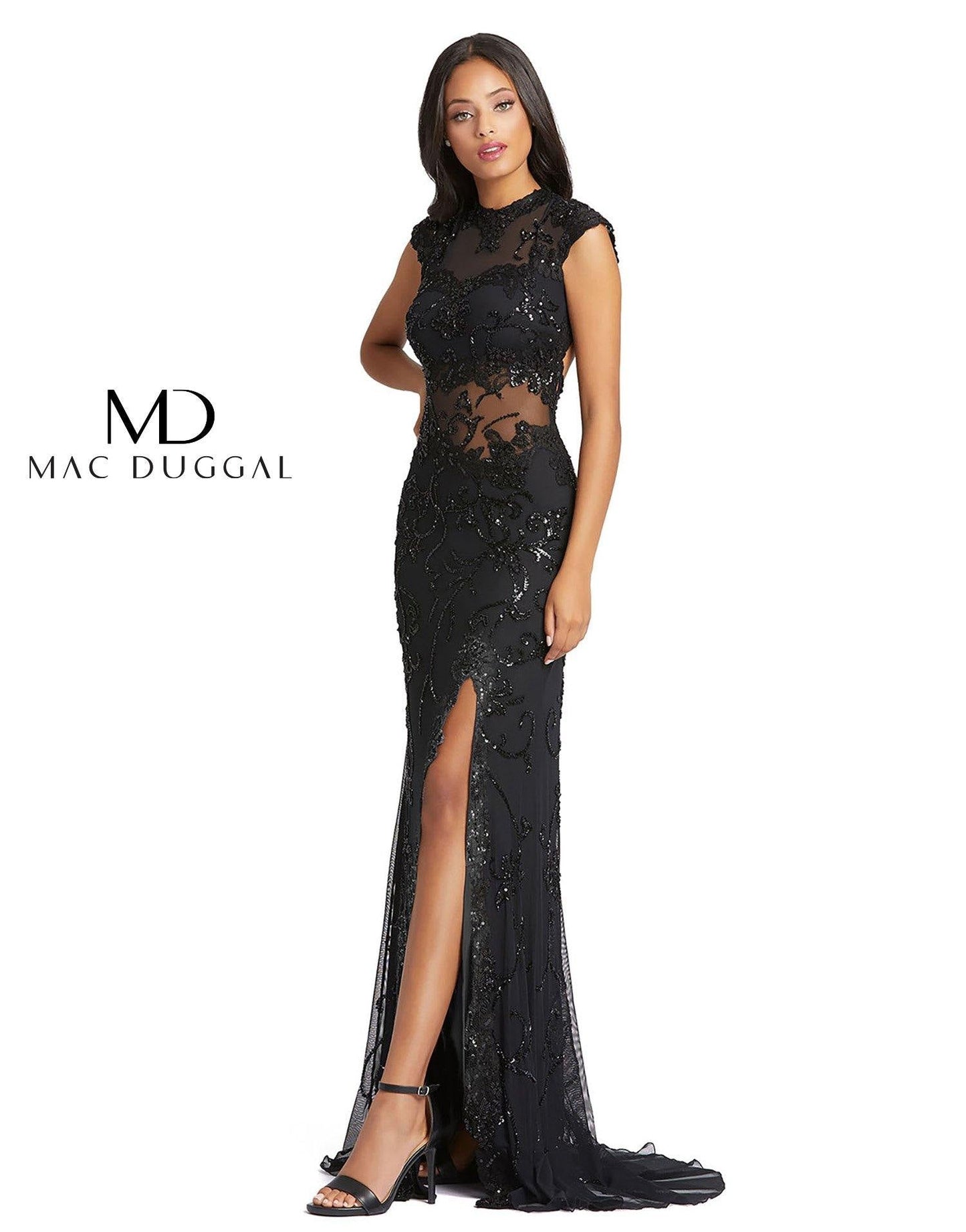 Mac Duggal Long Formal Cap Sleeve Lace Dress1903 - The Dress Outlet