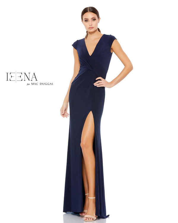 Long Formal Cap Sleeve Slit Dress Cap Sleeves Mac Duggal 26504