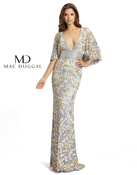 Platinum/Gold Mac Duggal Long Formal Cape Sleeve Evening Dress for $698 ...