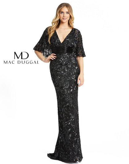 Mac Duggal Long Formal Cape Sleeve Evening Dress - The Dress Outlet