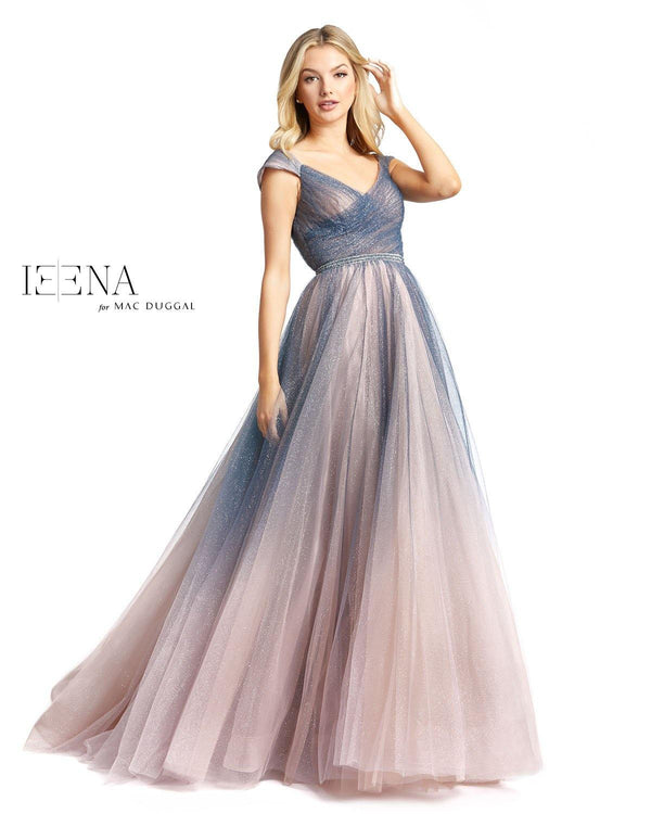 Long Formal Evening Cap Sleeve Ombre Gown Ombre Color Mac Duggal