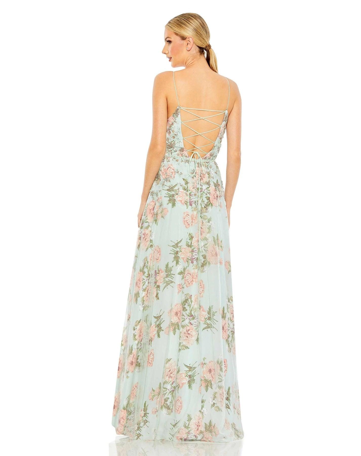 Mac Duggal 70129 Long Formal Floral Print Prom Gown