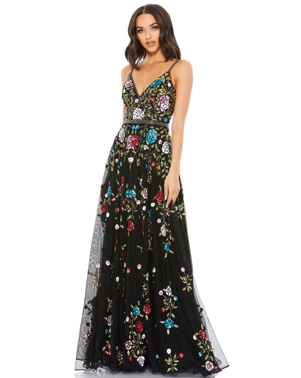 Long Formal Floral Prom Dress Floral Detail Mac Duggal 5400