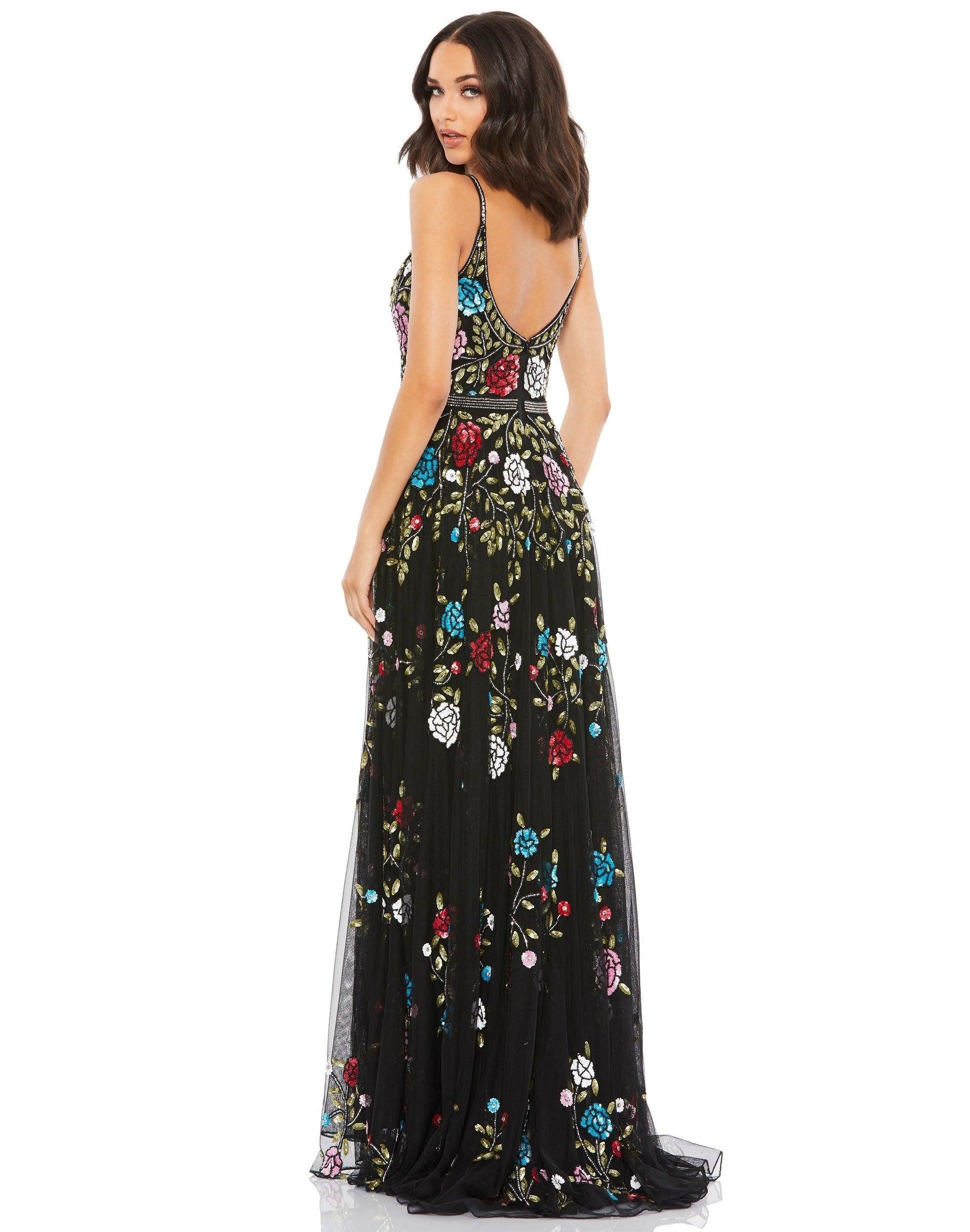 Mac Duggal 5400 Long Formal Floral Prom Dress