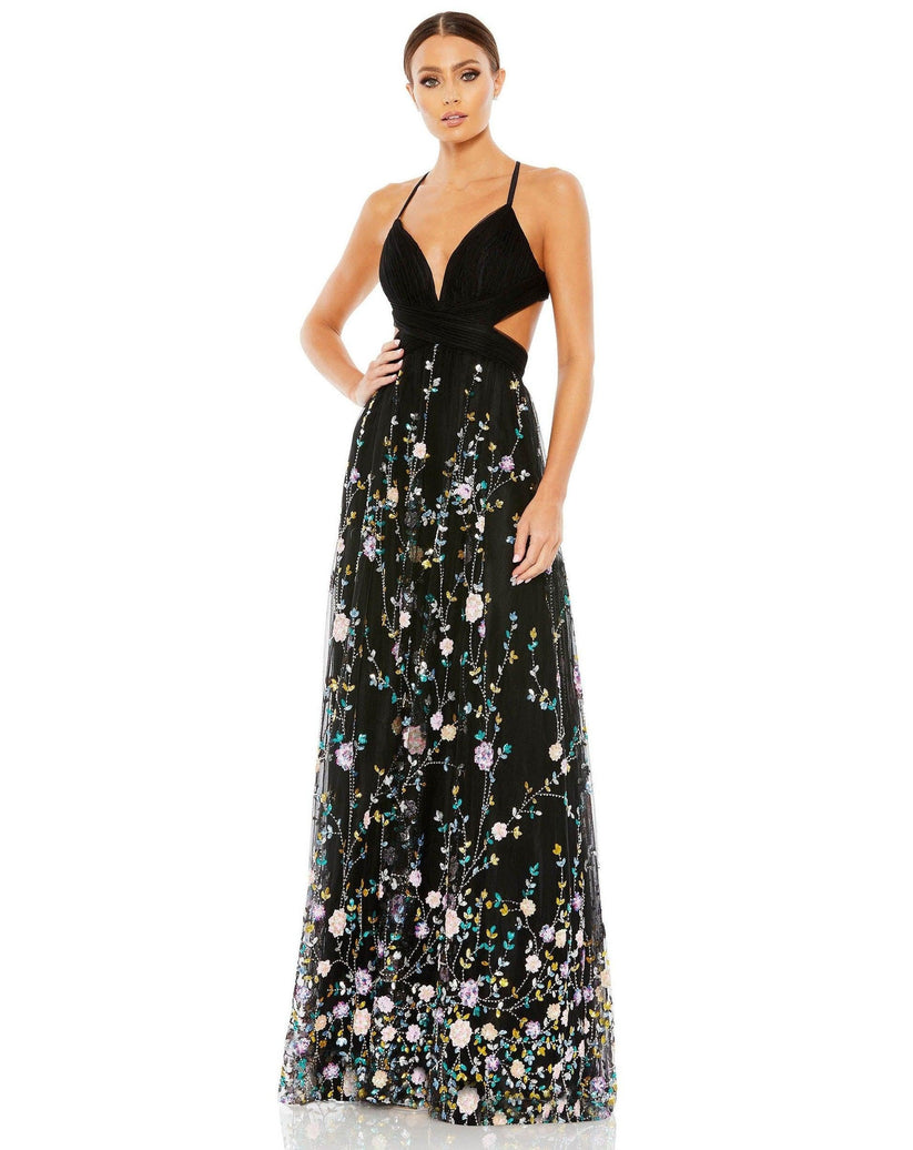 Black Multi Mac Duggal 67976 Long Formal Floral Prom Dress for $299.0 ...