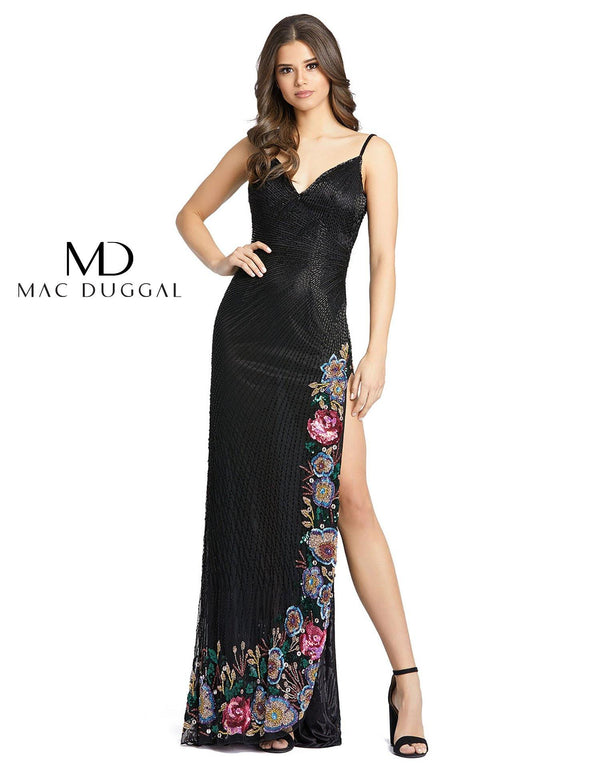 Long Formal Floral Slit Beaded Gown Slit Beaded Detail Mac Duggal 5238