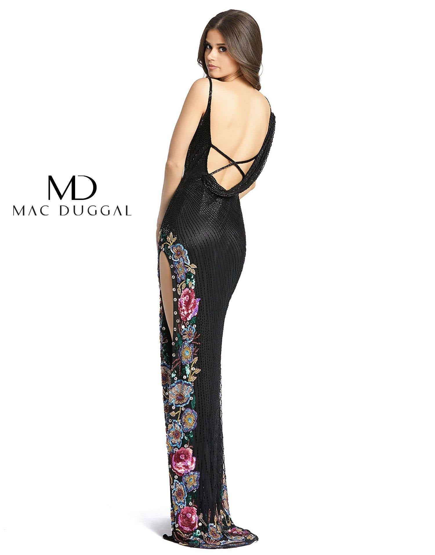 Mac Duggal 5238 Long Formal Floral Slit Beaded Gown
