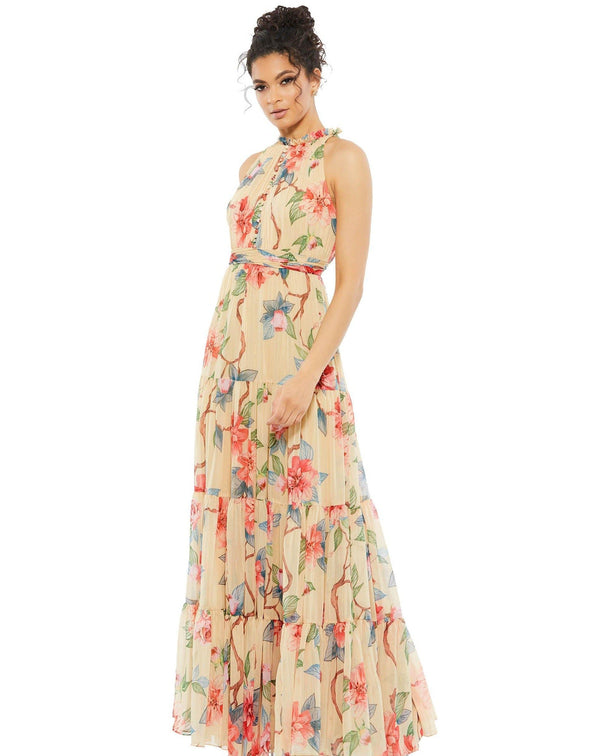 Long Formal Halter Floral Dress Halter Neckline Mac Duggal 70203