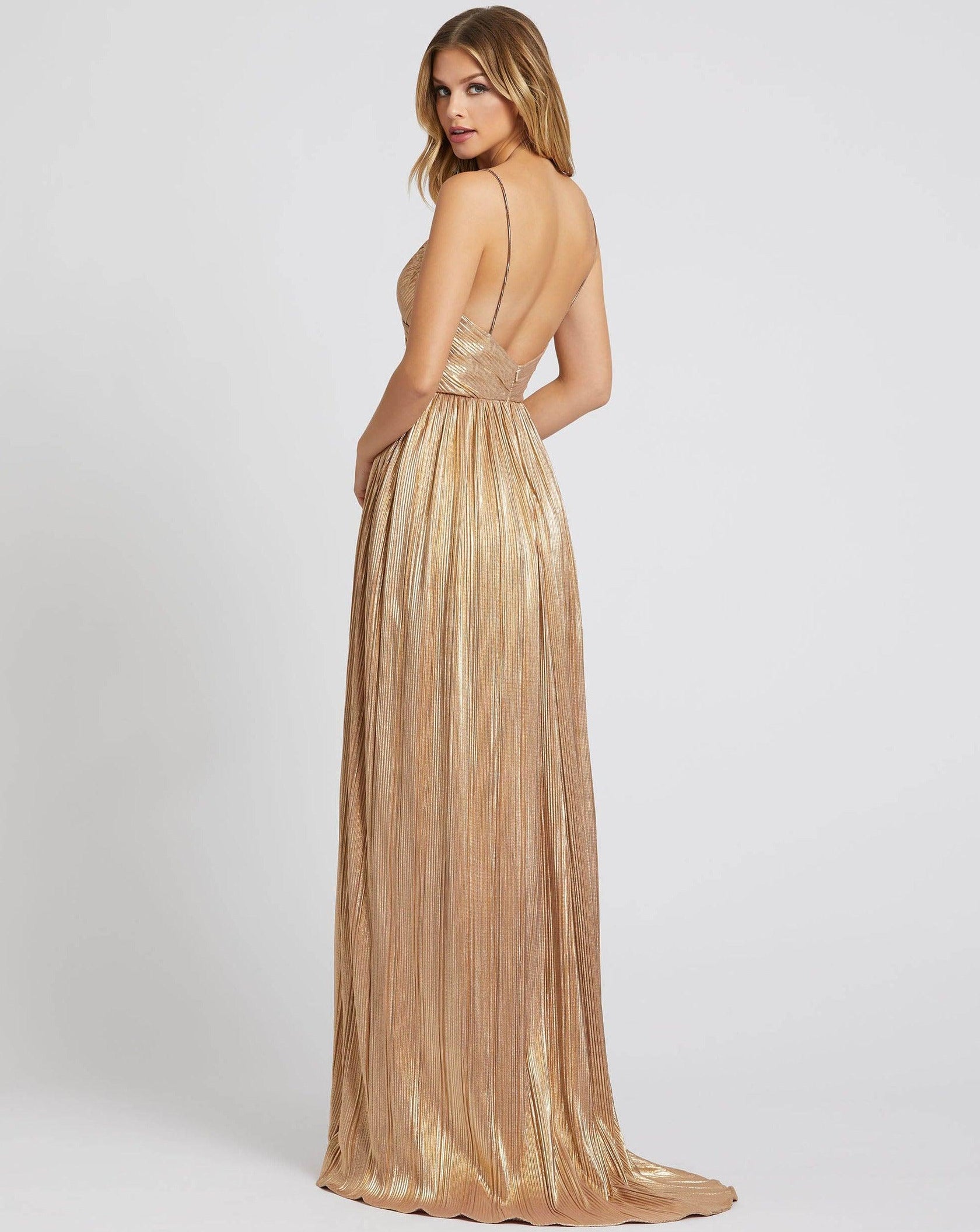 Gold Mac Duggal 26275 Long Formal Metallic Prom Dress for $298.0 – The ...