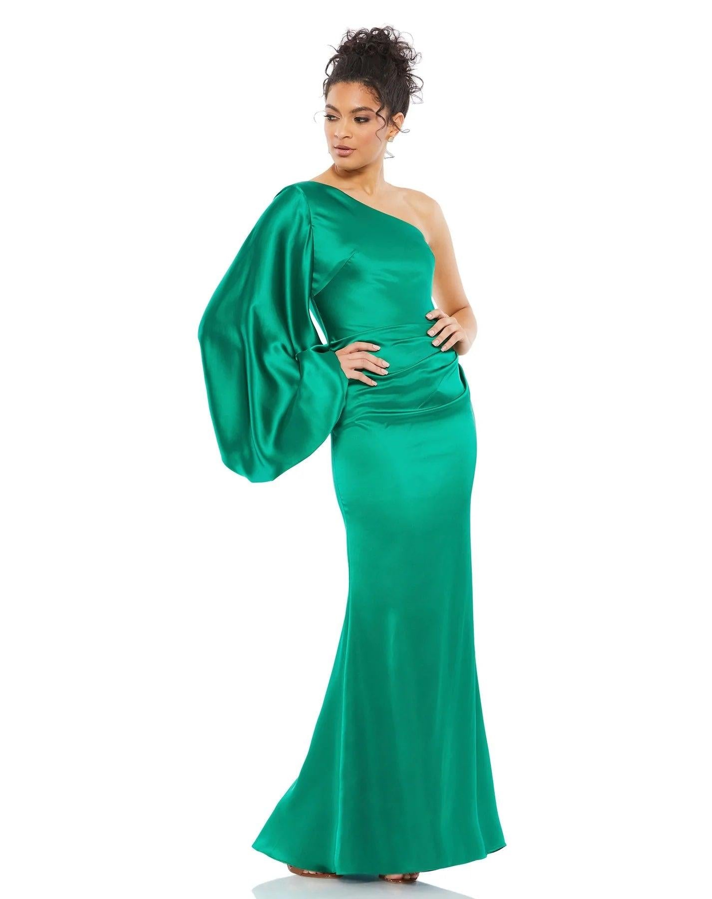 Mac Duggal Womens Satin One Shoulder Evening Dress Green 8 Mac Duggal Womens Satin One Shoulder Evening Dress Green 8