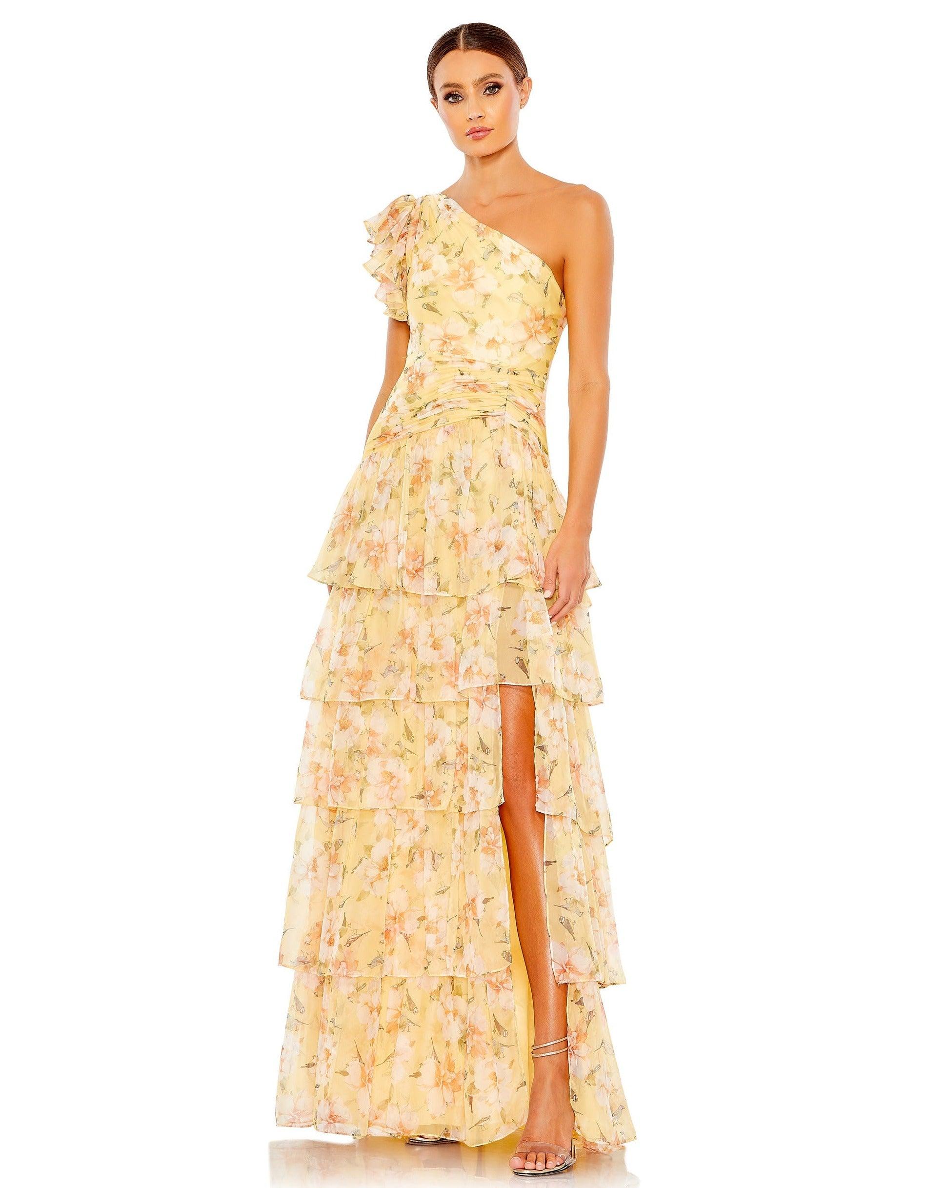 Mac Duggal Long Formal One Shoulder Print Gown 55810 - The Dress Outlet