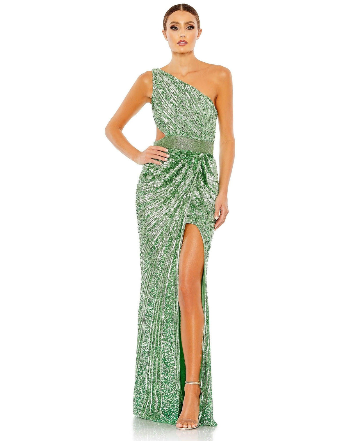 slim fit dress slacks Chic Sage Green Chiffon Slit Maxi Dress main image 1