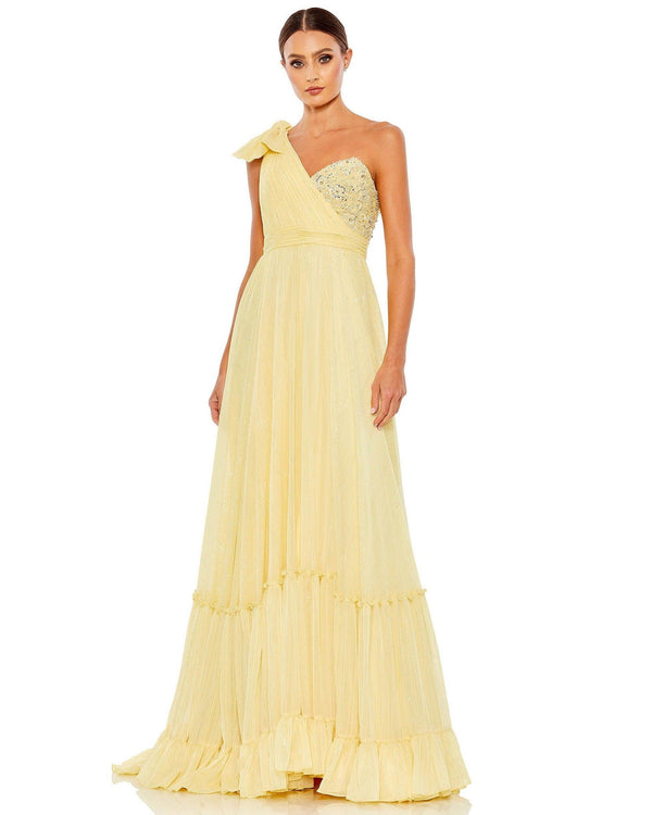 Long Formal One Shoulder Prom Gown One Shoulder Detail Mac Duggal 68095
