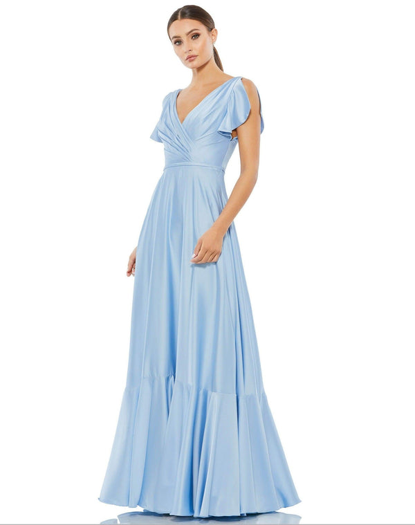 Long Formal Pleated Satin Dress Pleated Detail Mac Duggal 11256