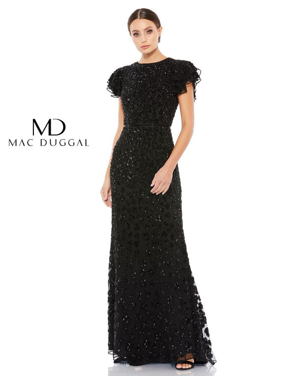 Long Formal Ruffle Cap Sleeve Dress Ruffle Cap Sleeves Mac Duggal 10748