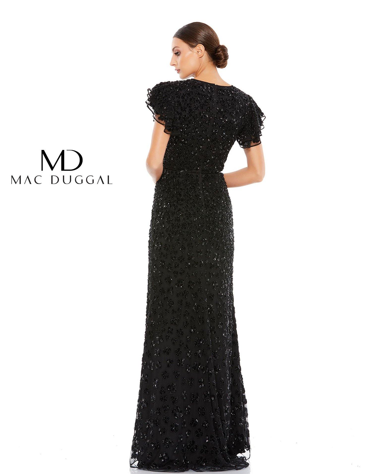 Mac Duggal Long Formal Ruffle Cap Sleeve Dress10748 - The Dress Outlet