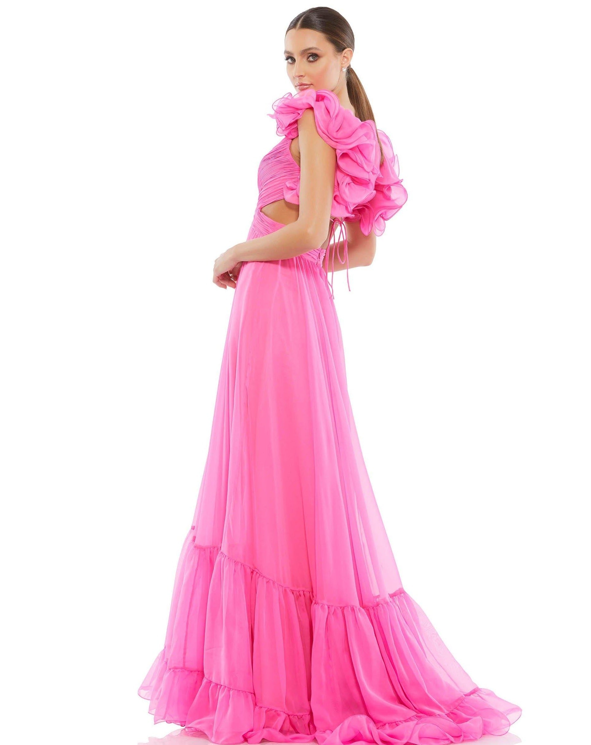 strapless open back dress Long Prom Ruffled Dress by Mac Duggal 67911