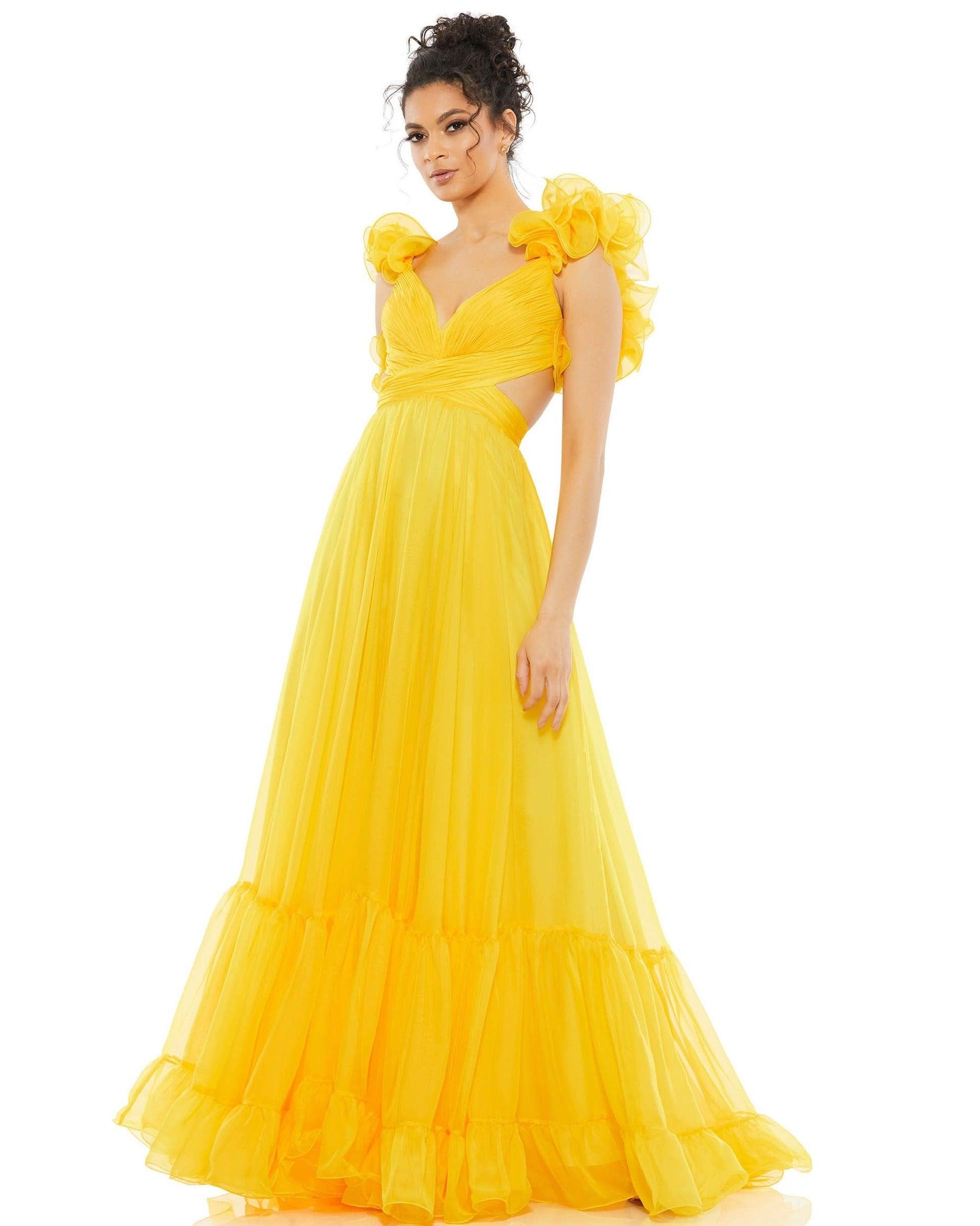 Mac Duggal Ruffle Tiered Cut-Out Chiffon Gown - Blue - 10 Mac Duggal Ruffle Tiered Cut-Out Chiffon Gown - Blue - 10