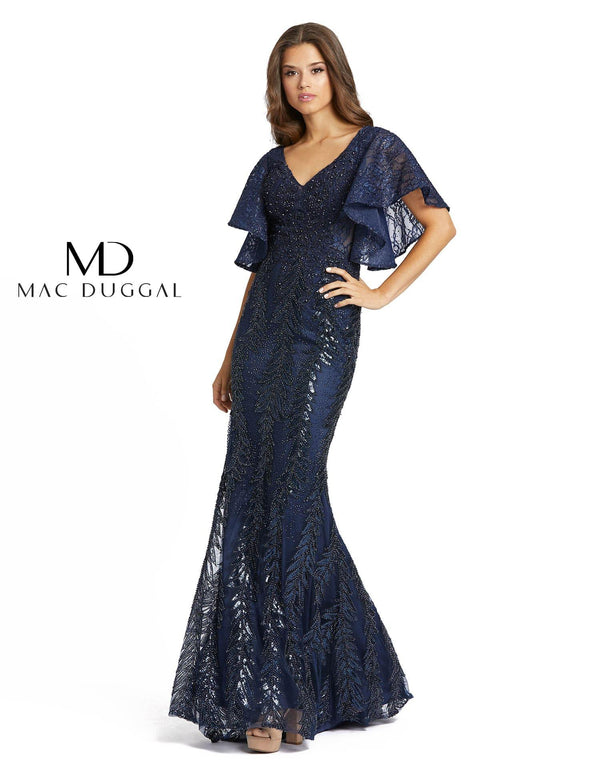 Long Formal Short Sleeve Lace Dress Lace Detail Mac Duggal