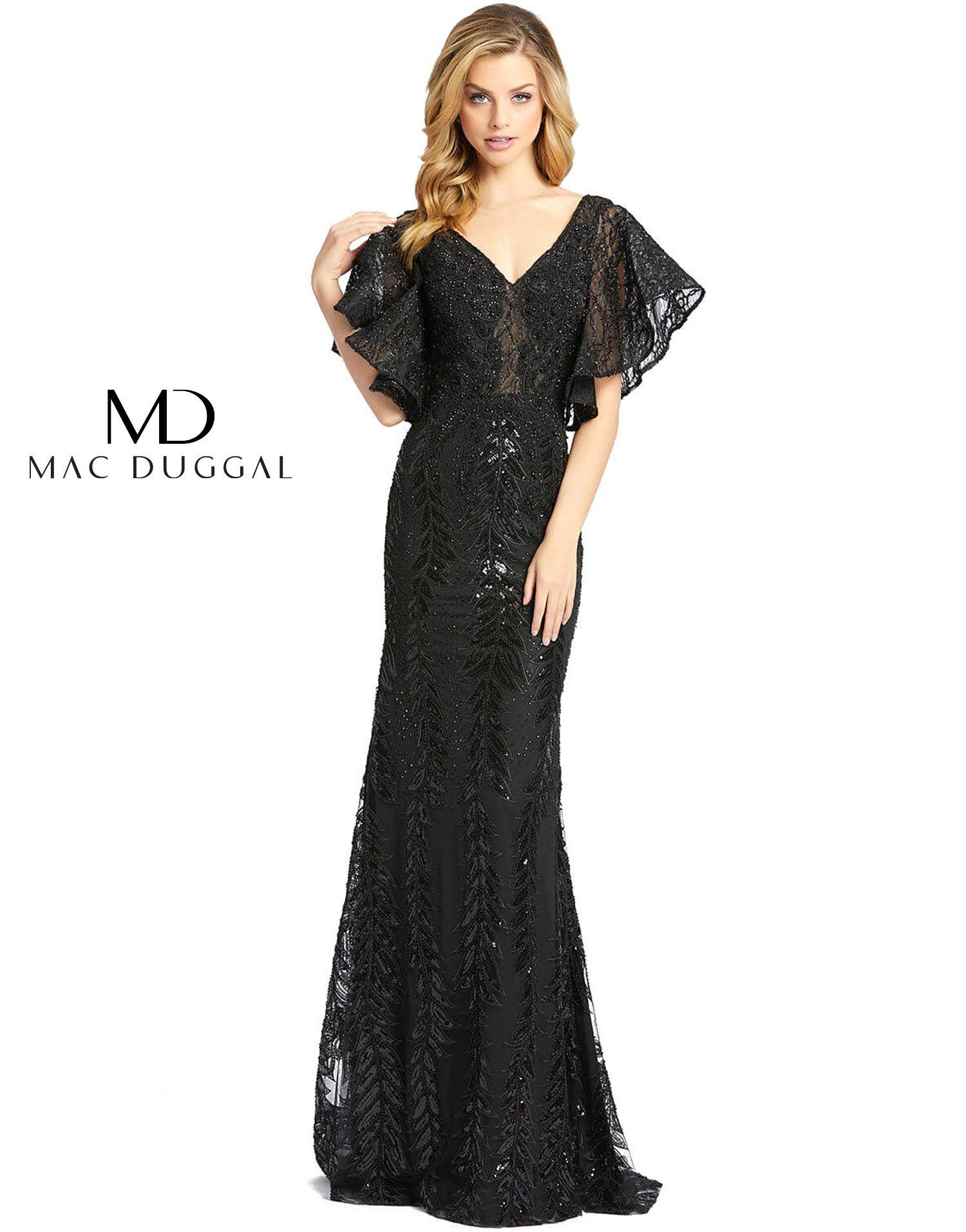 Mac Duggal Long Formal Short Sleeve Lace Dress