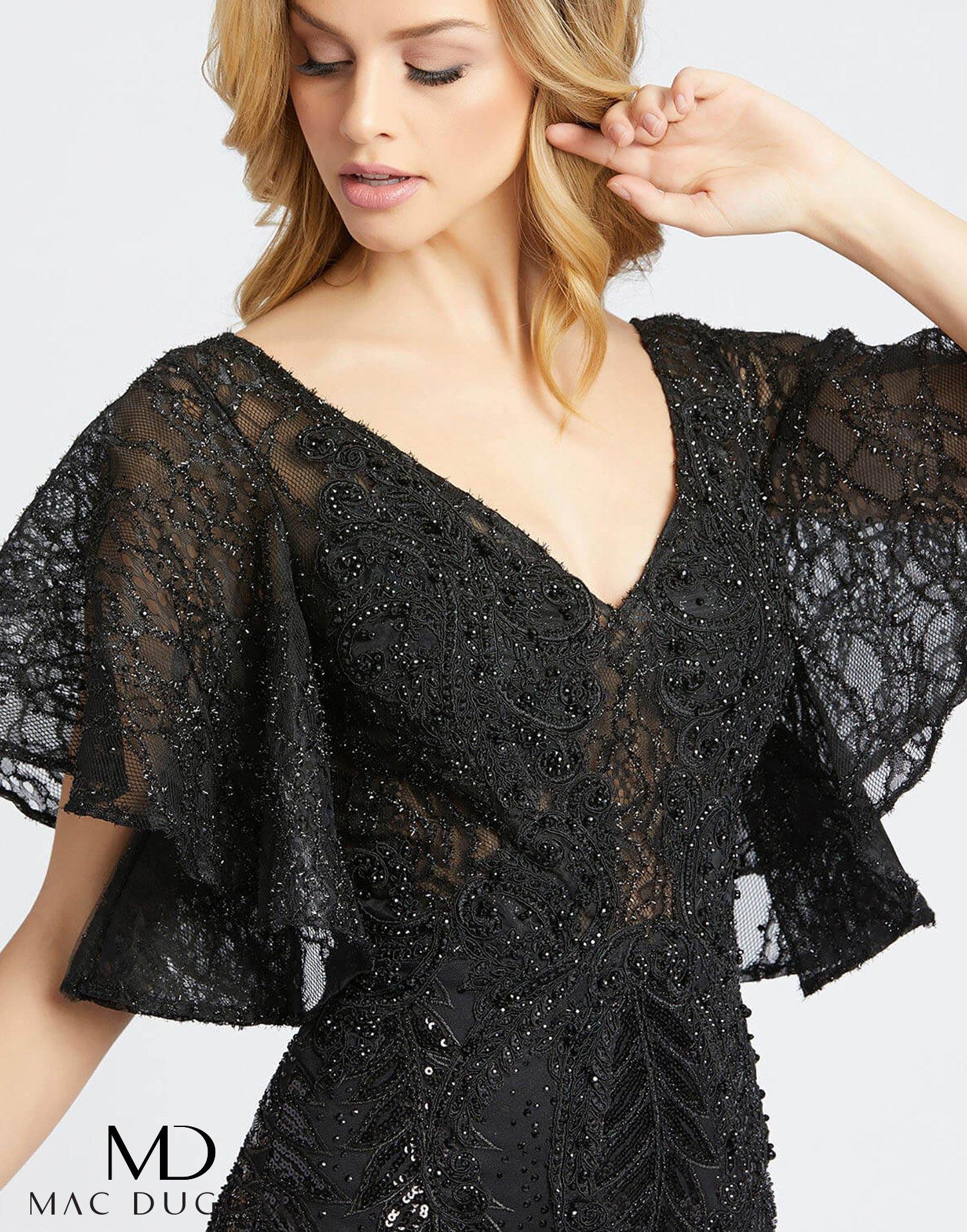 Mac Duggal Long Formal Short Sleeve Lace Dress