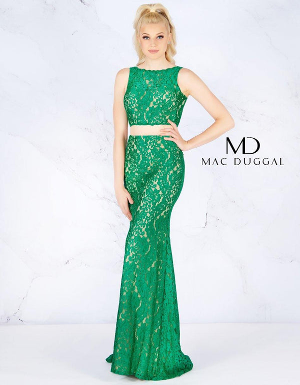 Long Formal Two Piece Lace Dress Lace Detail Mac Duggal 62412