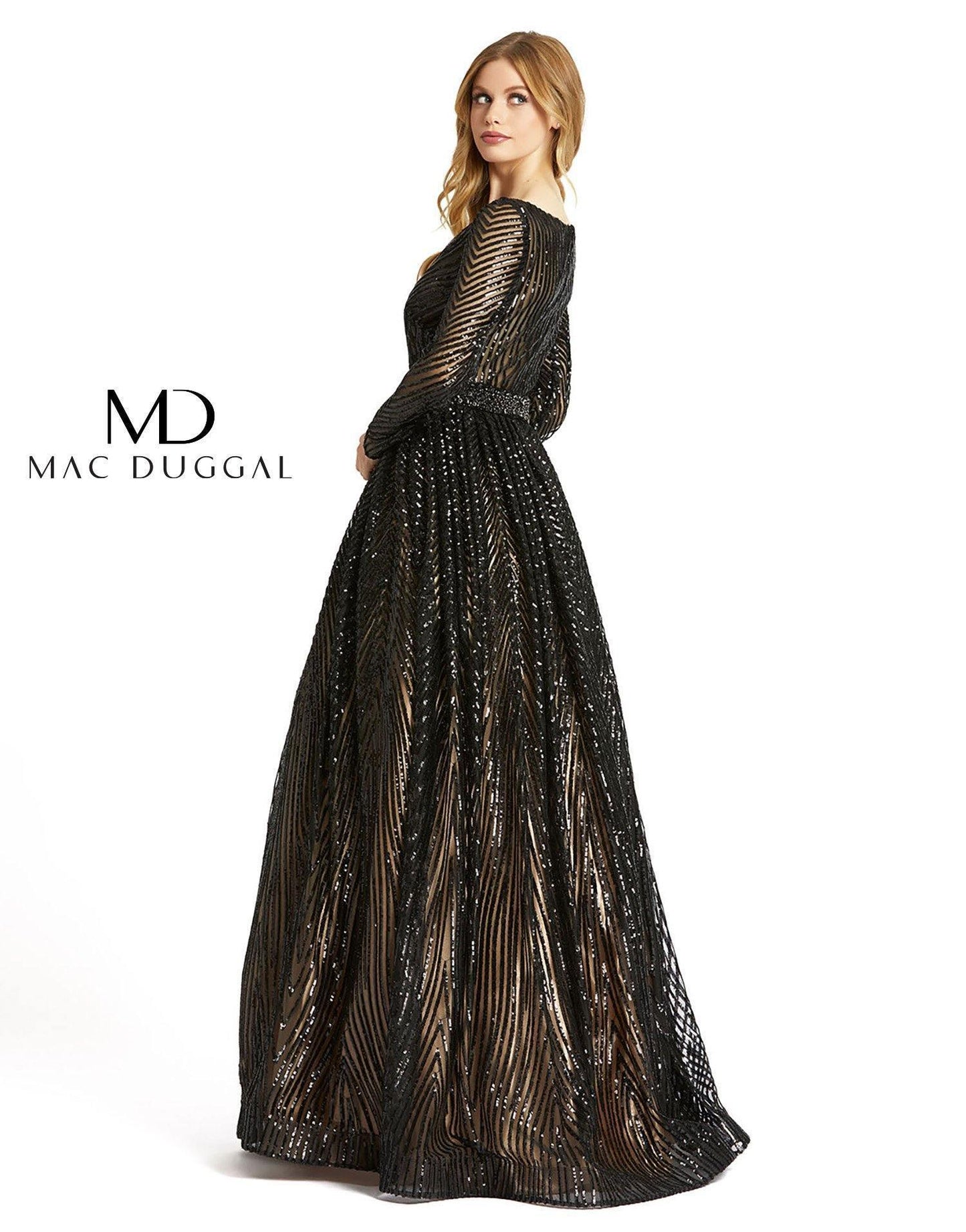 Mac Duggal Long Geometric Sequins Beaded Ball Gown - The Dress Outlet
