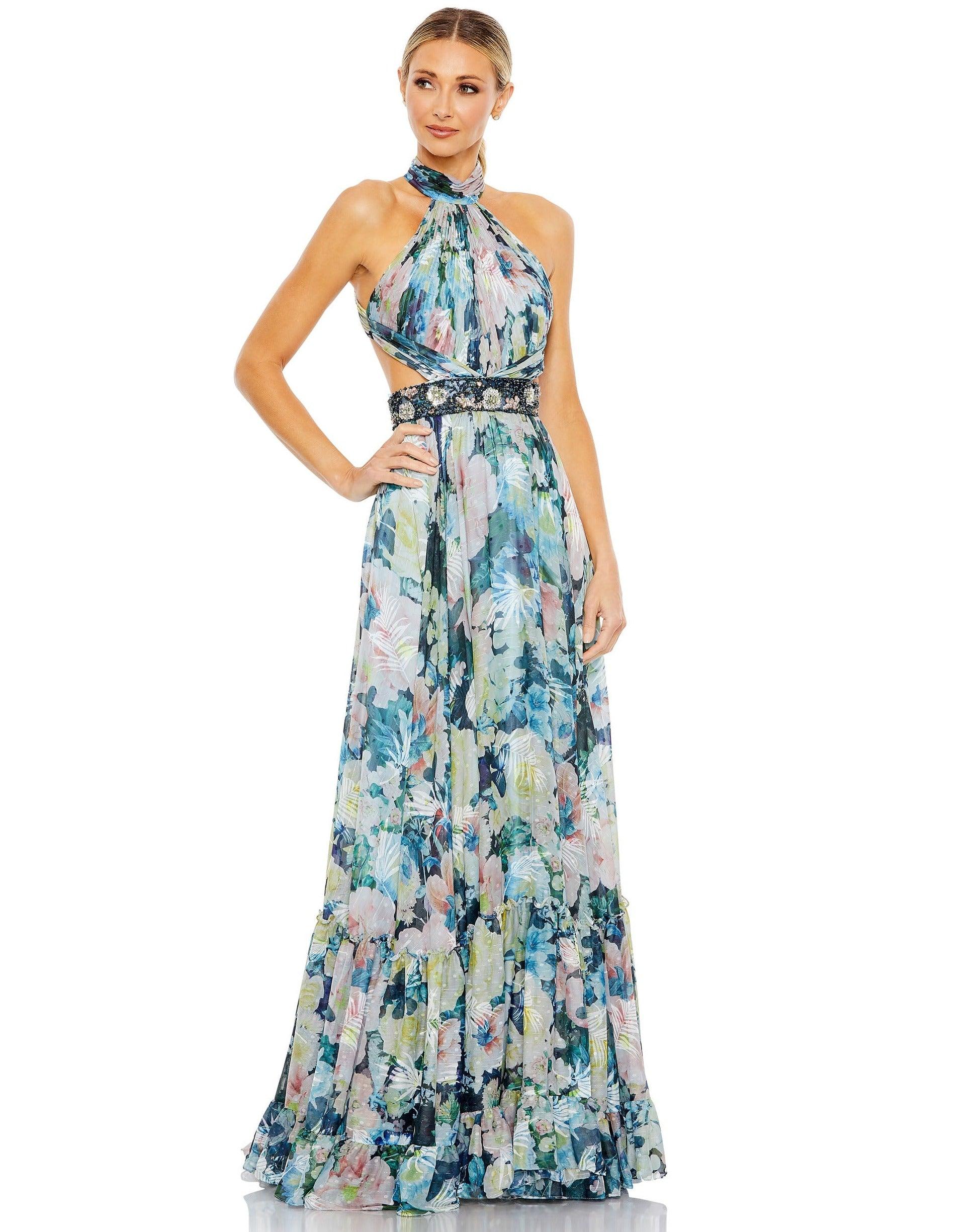 Mac Duggal Long Halter Formal Prom Dress 68089 - The Dress Outlet