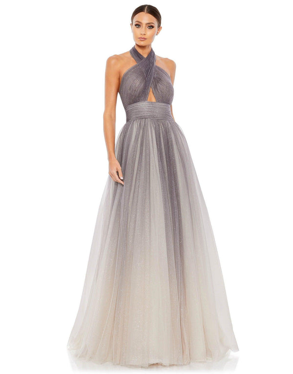 Long Halter Glitter Prom Ball Gown Glitter Detail Mac Duggal 20376
