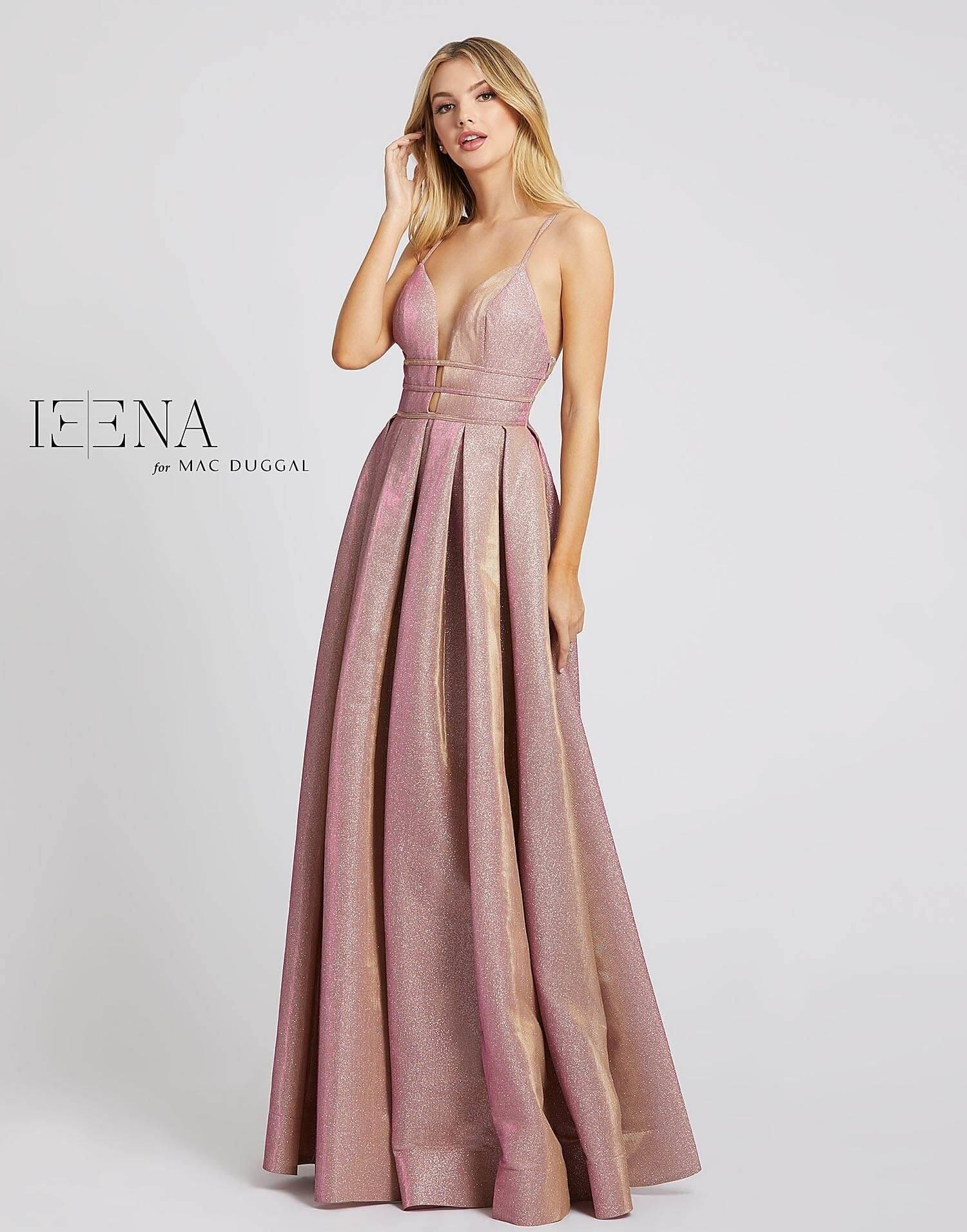 Mac Duggal 26148 Long Metallic Spaghetti Strap Gown