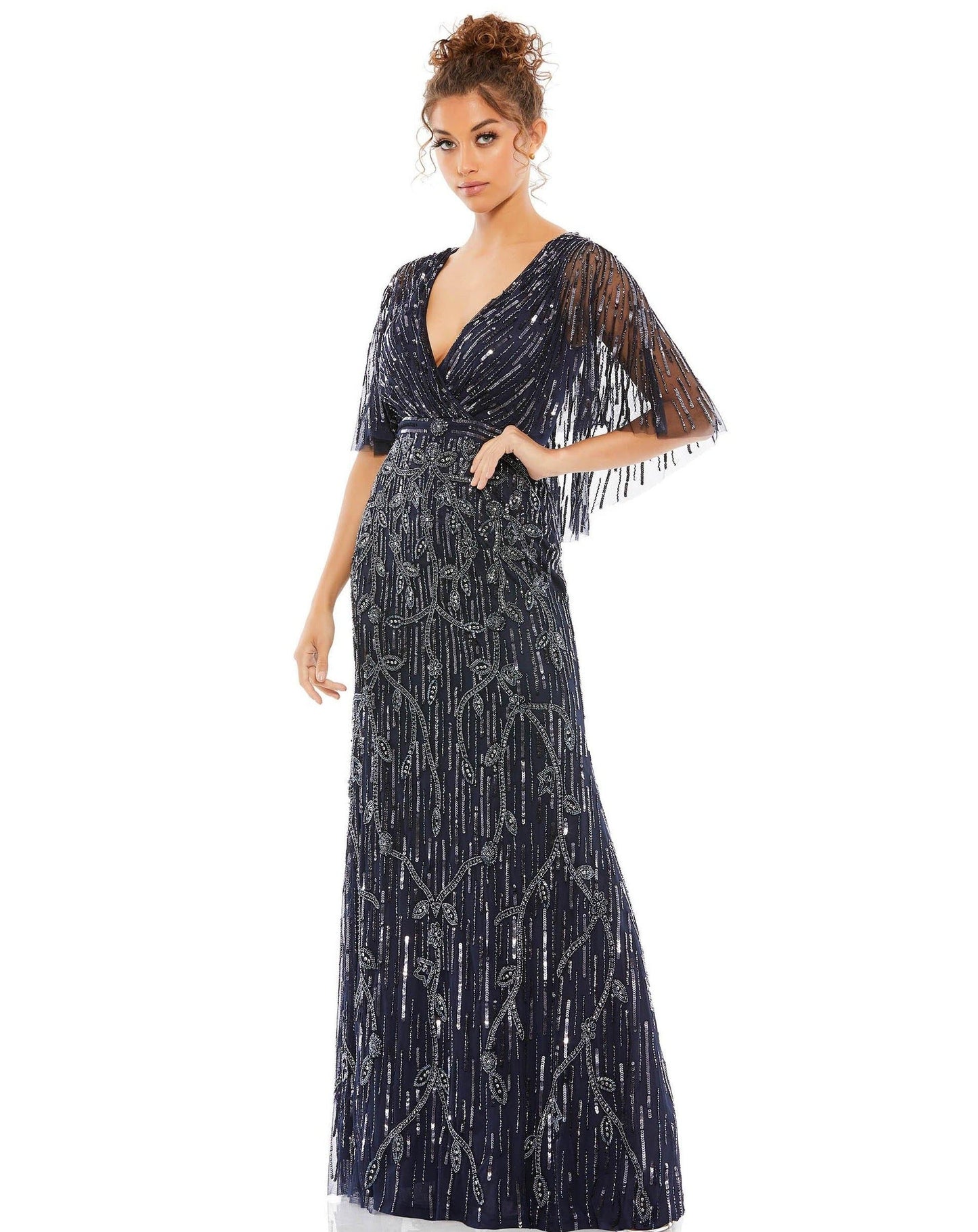 Mac Duggal Wrap-Front Beaded Cape Gown 9064 - The Dress Outlet