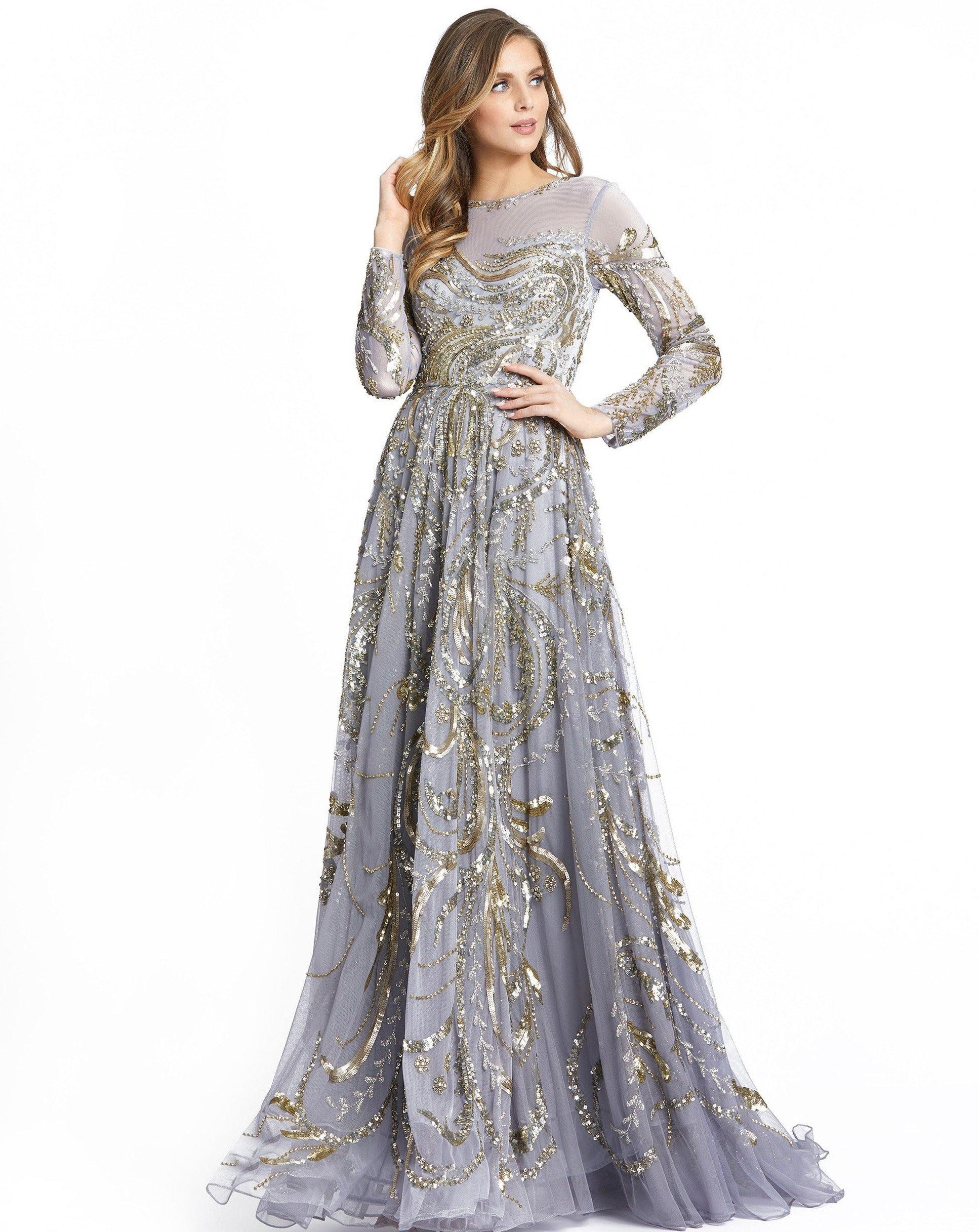 Mac Duggal Long Sleeve Embellished Illusion Evening 5217 - The Dress Outlet