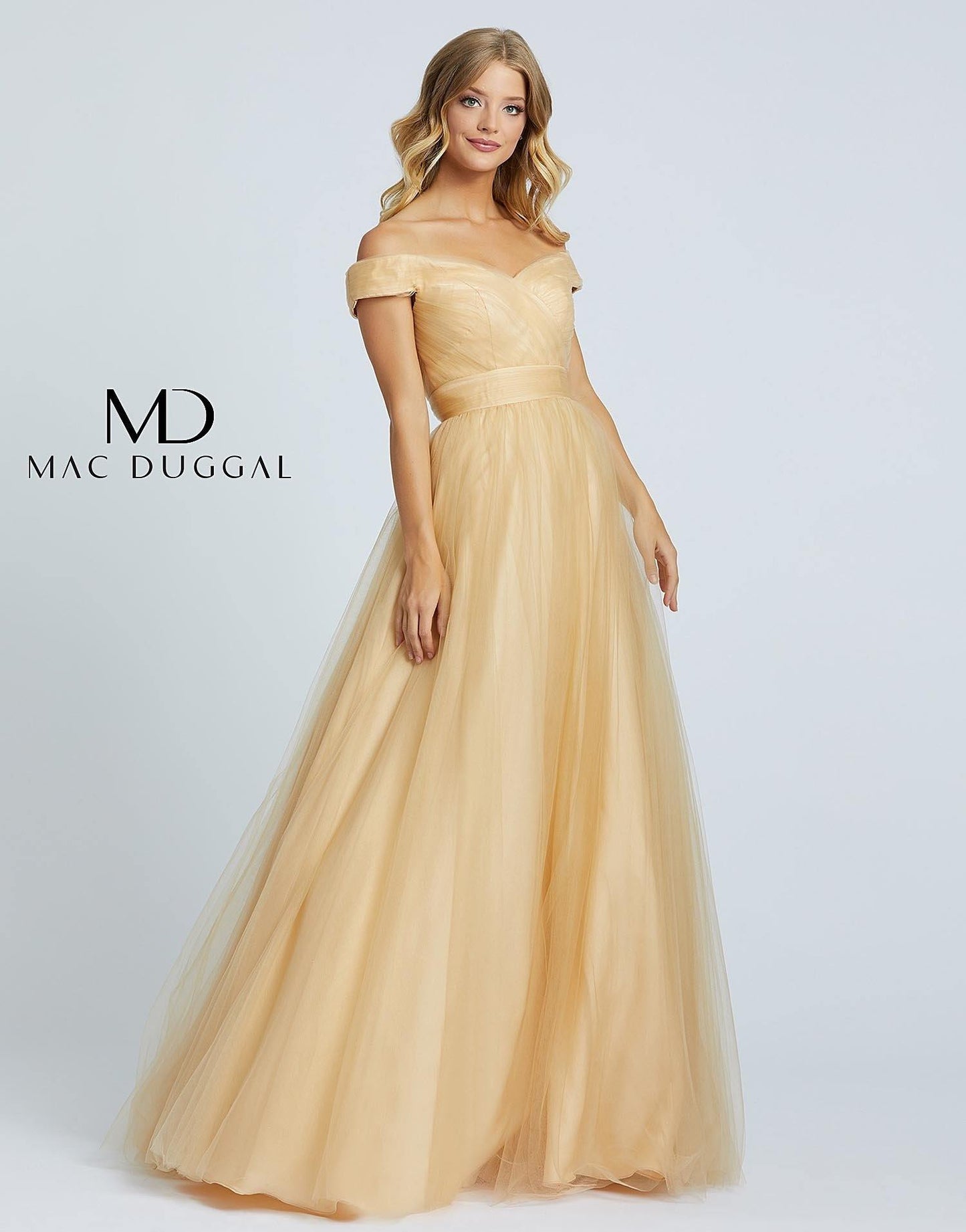 Mac Duggal Long Off Shoulder A Line Prom Gown 48778H - The Dress Outlet