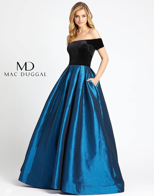 Long Off Shoulder Velvet Ball Gown Velvet Fabric Mac Duggal 12062