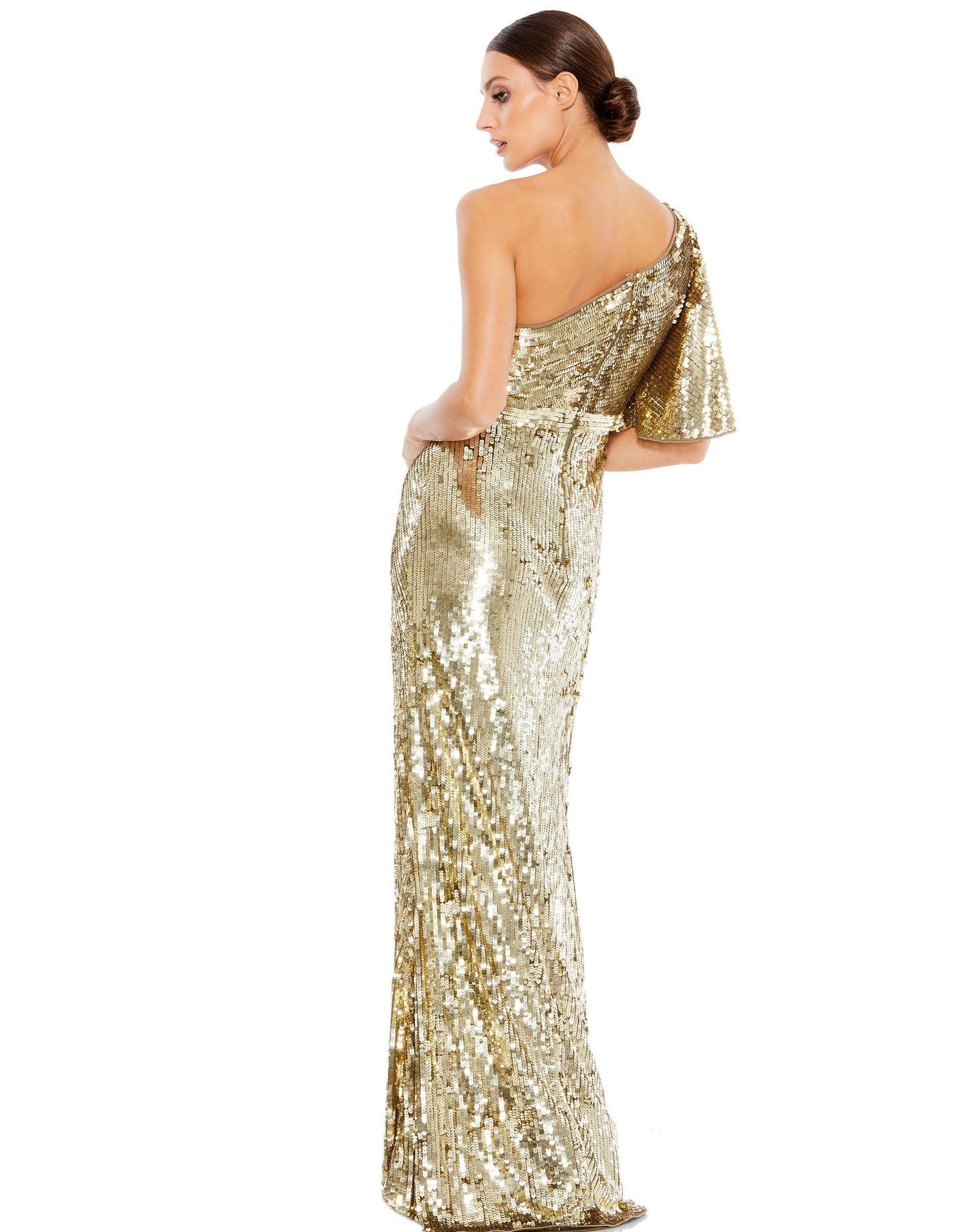 Mac Duggal 93540 Long One Shoulder Bell Sleeve Gown
