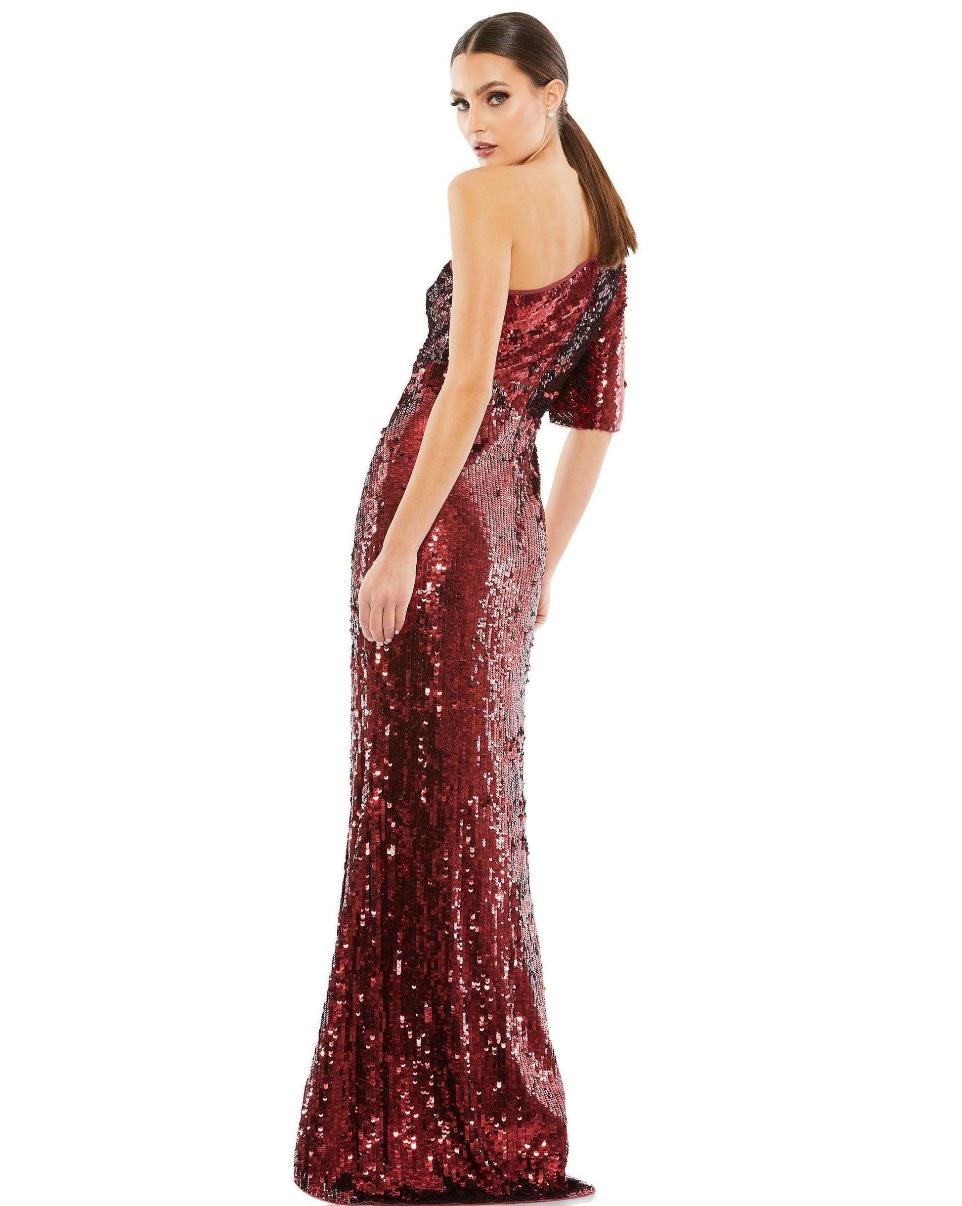 Mac Duggal 93540 Long One Shoulder Bell Sleeve Gown