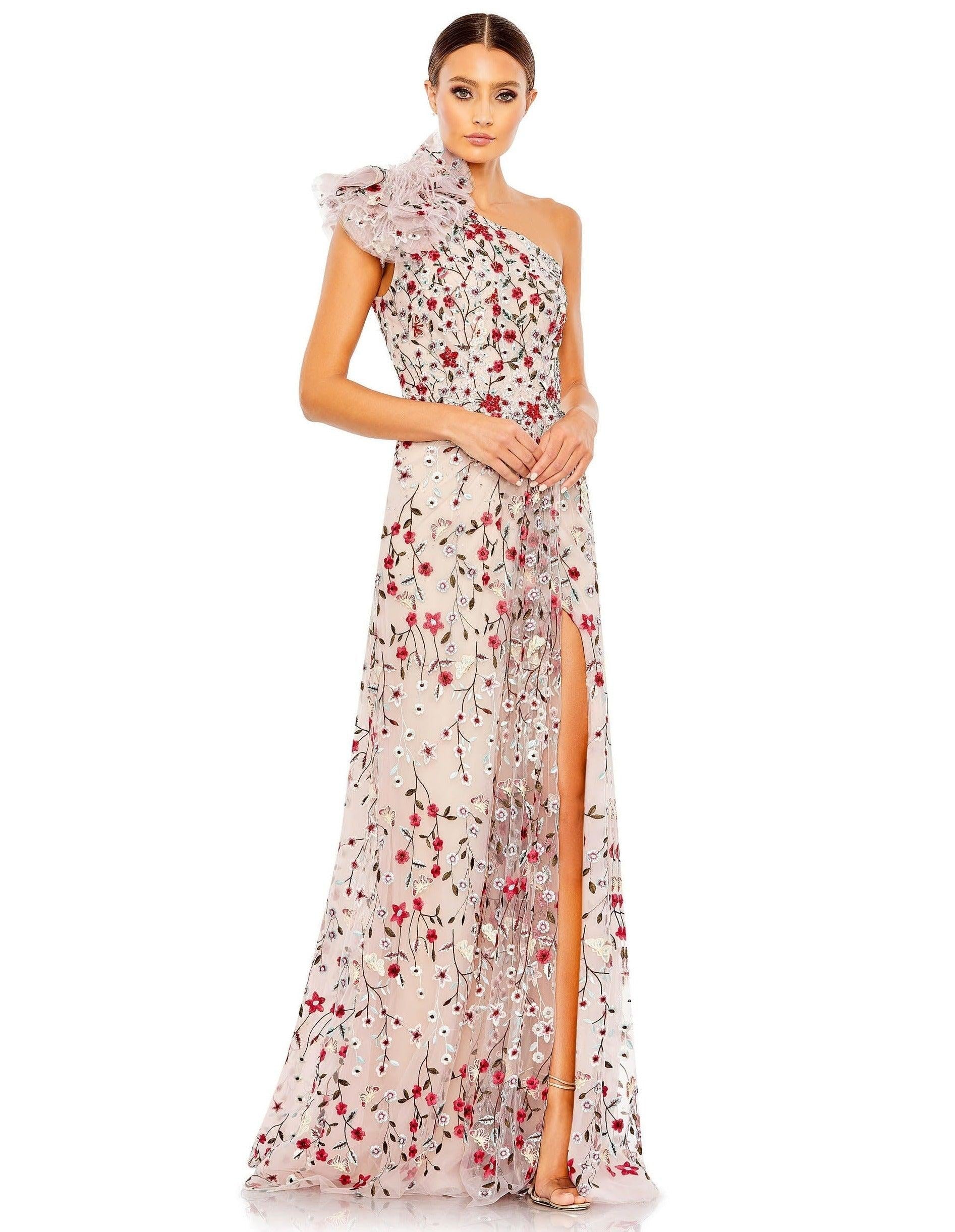 Mac Duggal Long One Shoulder Floral Dress 20331 - The Dress Outlet