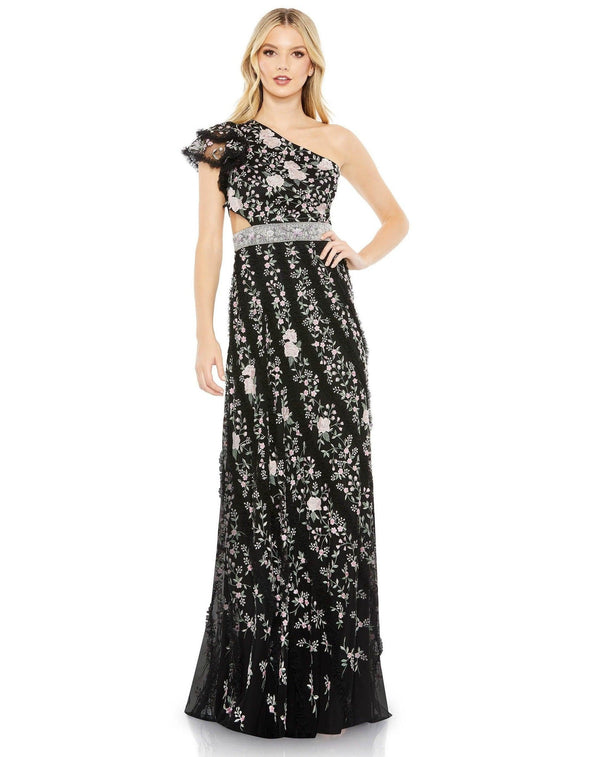 Long One Shoulder Floral Lace Gown Floral Lace Detail Mac Duggal 70160