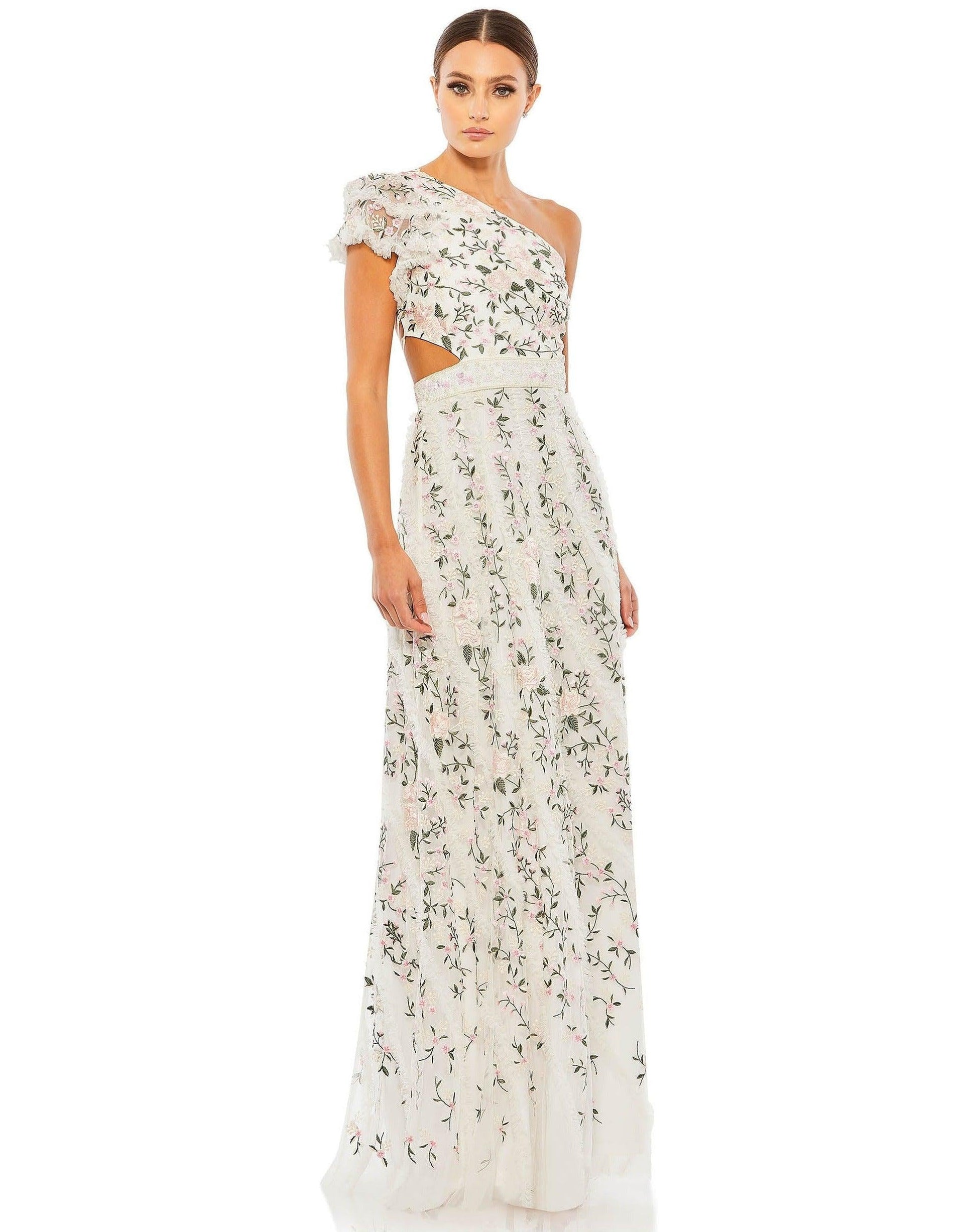Mac Duggal 70160 Long One Shoulder Floral Lace Gown