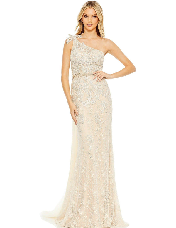 Long One Shoulder Formal Lace Gown Lace Detail Mac Duggal 79315