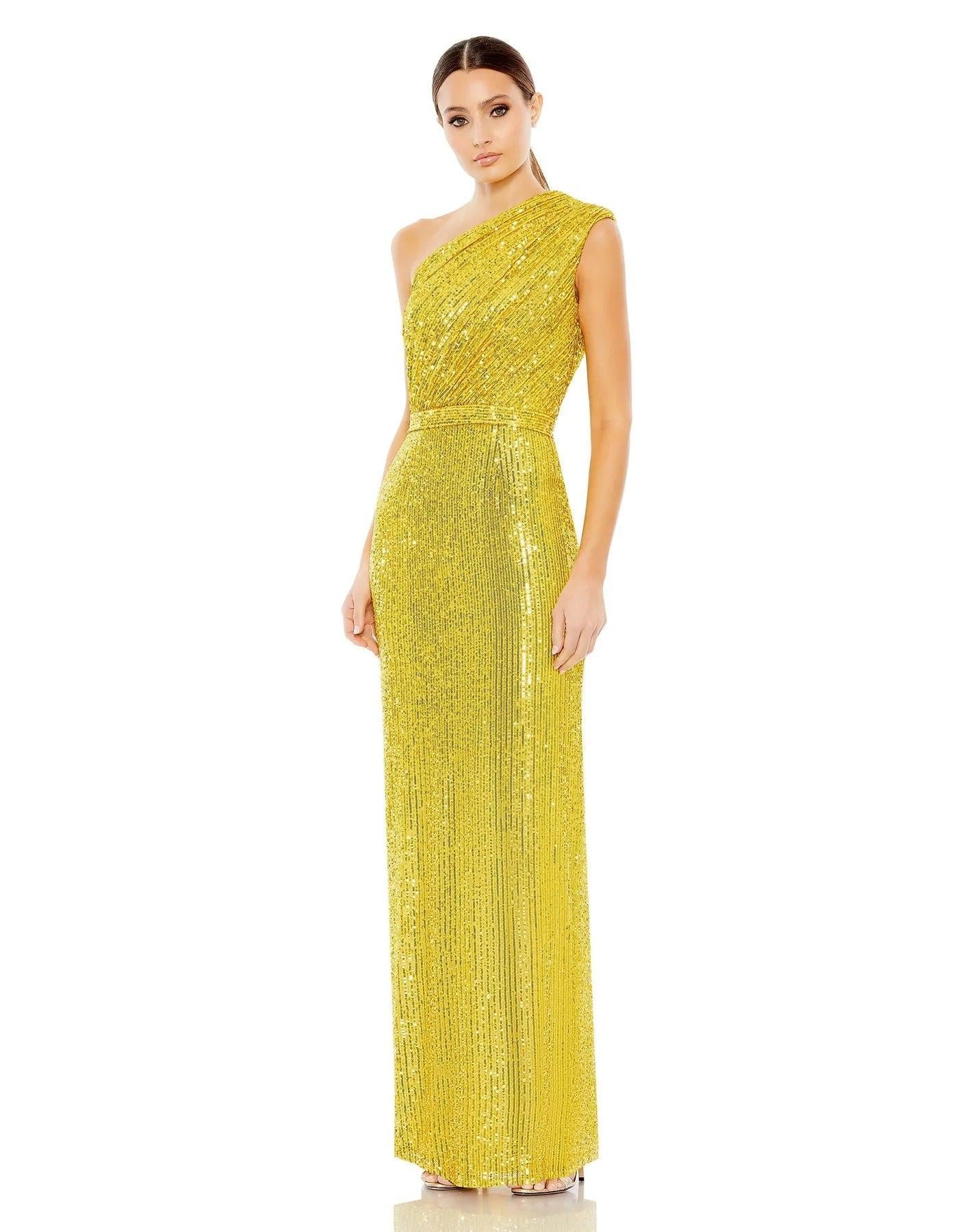 Prom Dresses Long One Shoulder Formal Prom Gown Yellow