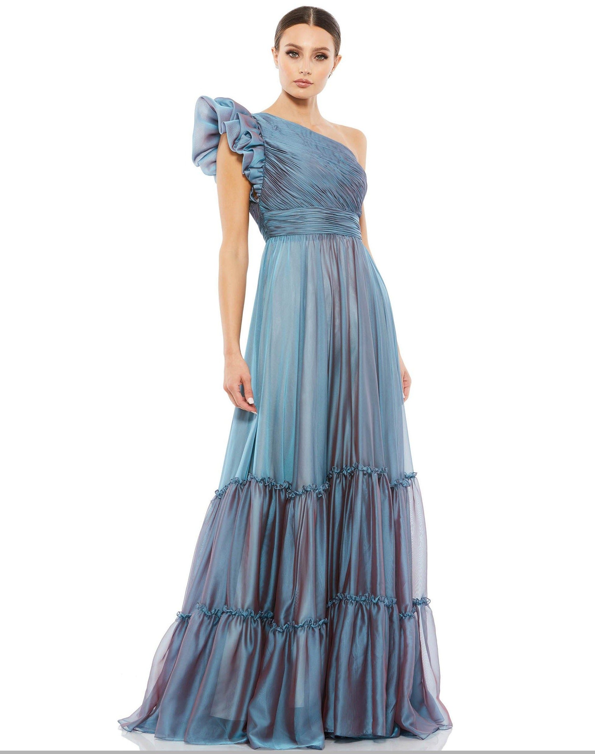 Long One-Shoulder Ruffled Sleeve Gown by Mac Duggal 67878 The Dress Outlet Long One-Shoulder Ruffled Sleeve Gown by Mac Duggal 67878 The Dress Outlet