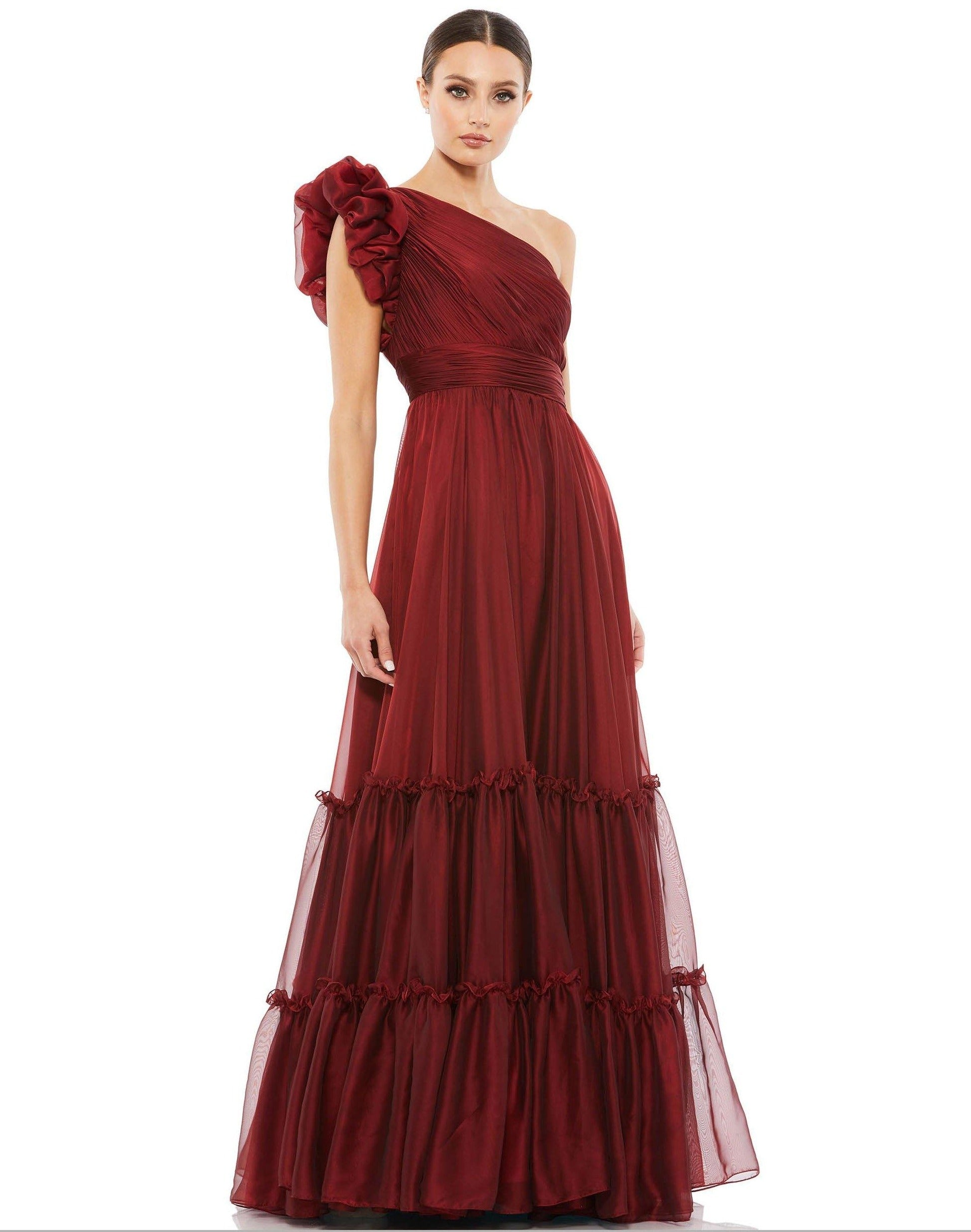 Long One-Shoulder Ruffled Sleeve Gown by Mac Duggal 67878 The Dress Outlet Long One-Shoulder Ruffled Sleeve Gown by Mac Duggal 67878 The Dress Outlet