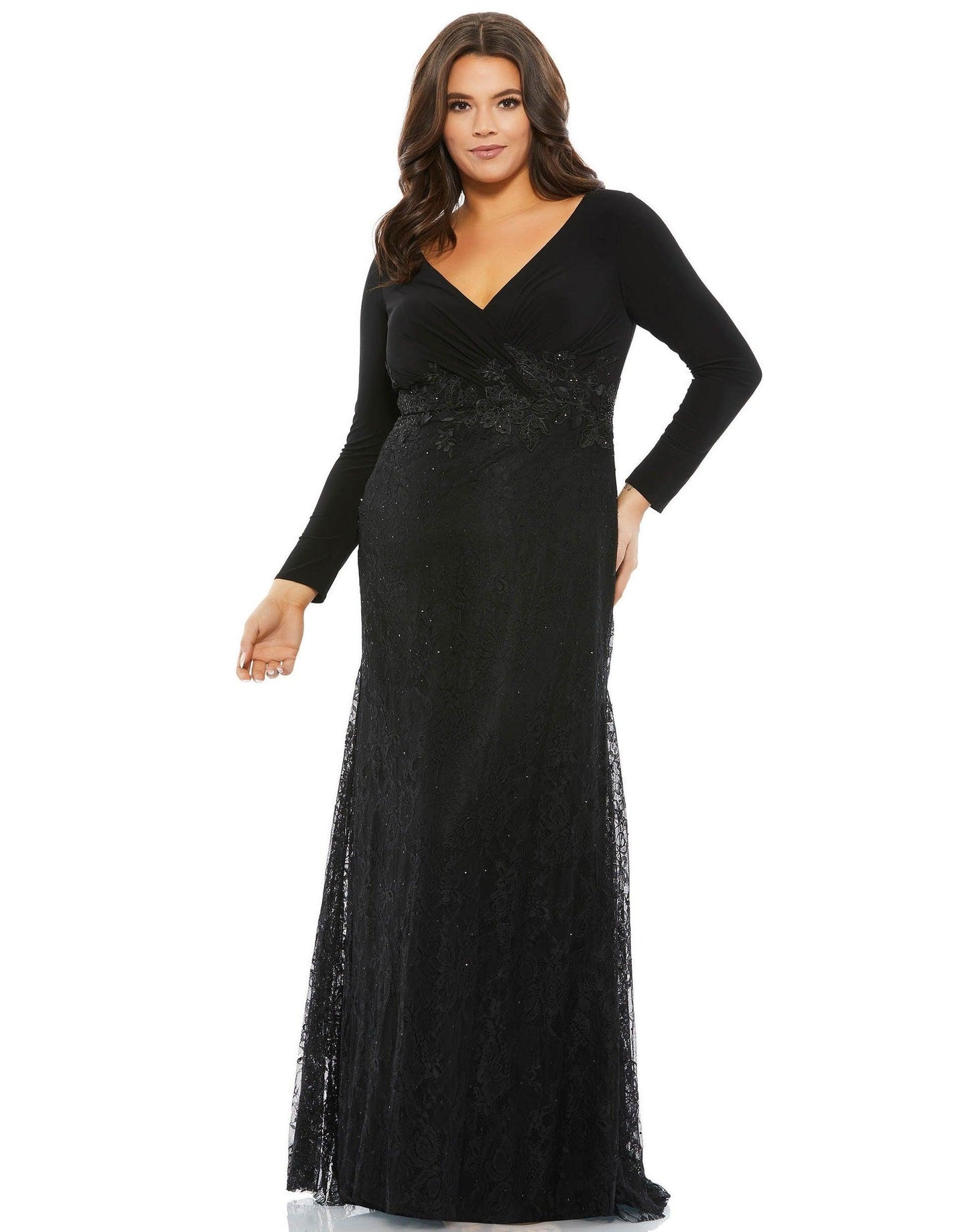 Mac Duggal Long Plus Size Formal Lace Dress 67896 - The Dress Outlet